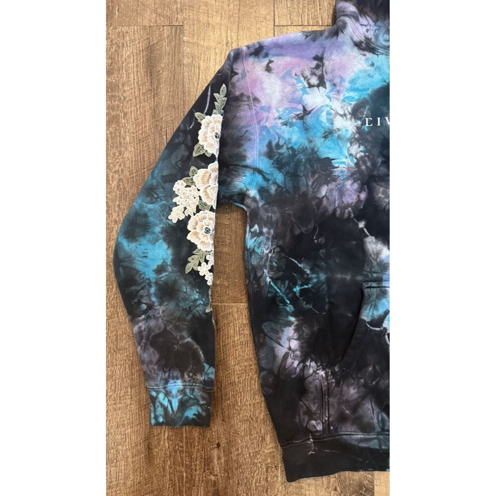 CIVIL REGIME Hoodie (MEDIUM) Blue Black Marble Tie Dye Roses Floral Embroidered - Picture 3 of 7